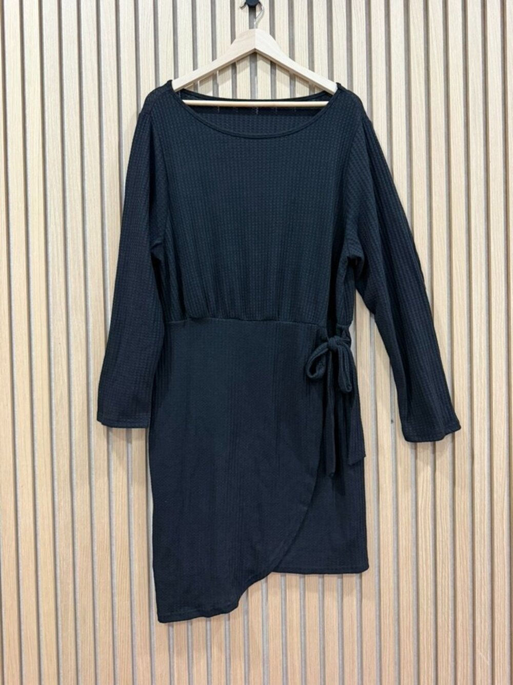 Black Long Sleeve Tie-Waist Women’s Dress